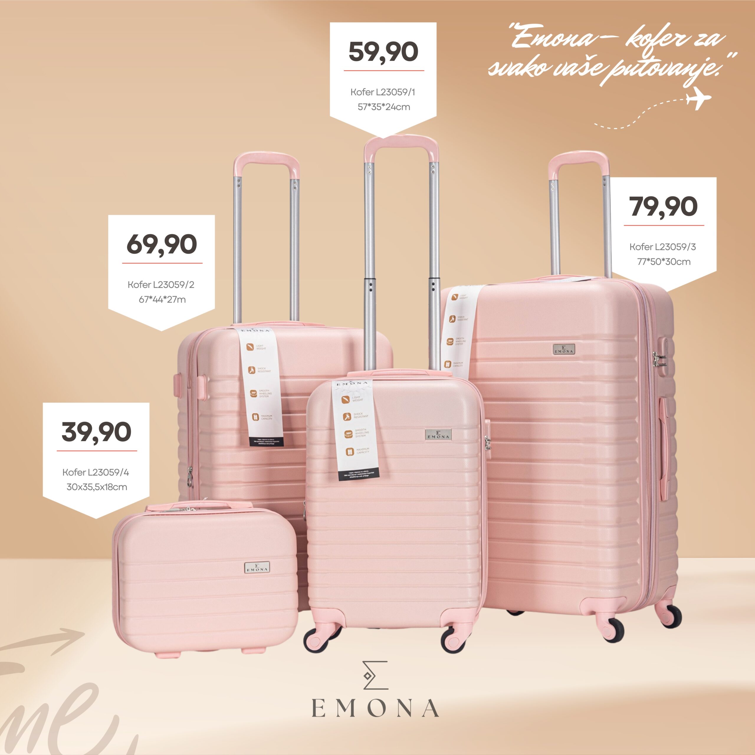 koferi rozi SET KOFERA EMONA ROZE - Image 1